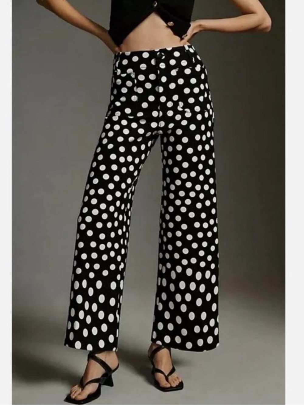 Anthropologie Maeve Collette cropped Black & White Polka Dot Wide-Leg Pants